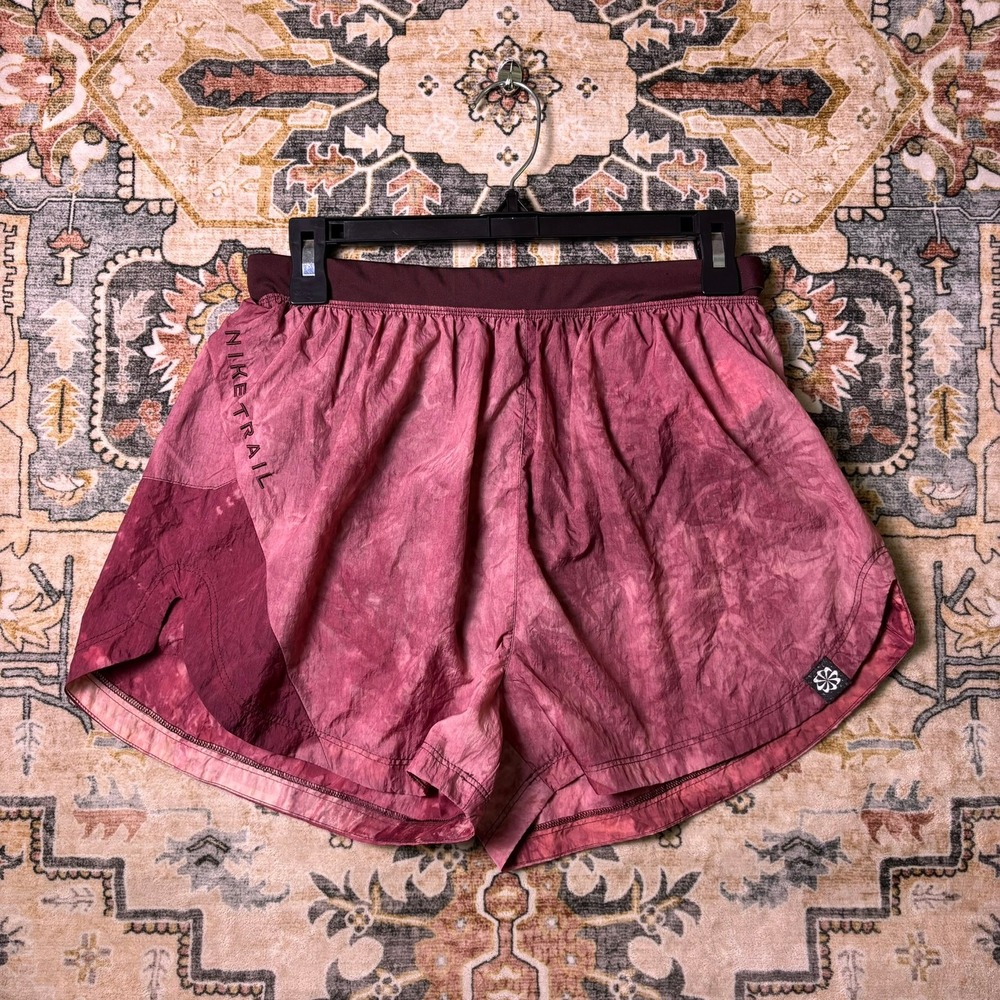 Nike Trail Womens Pink Burgundy Tie Dye Running Shorts Gorp Core Athletic Size S